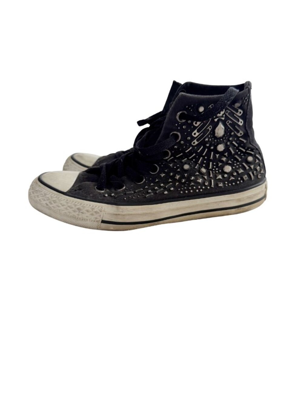 RARE Converse Chuck Taylor Elevated Glam Studded Punk Skull Safety Pin Hi Tops - Picture 2 of 8